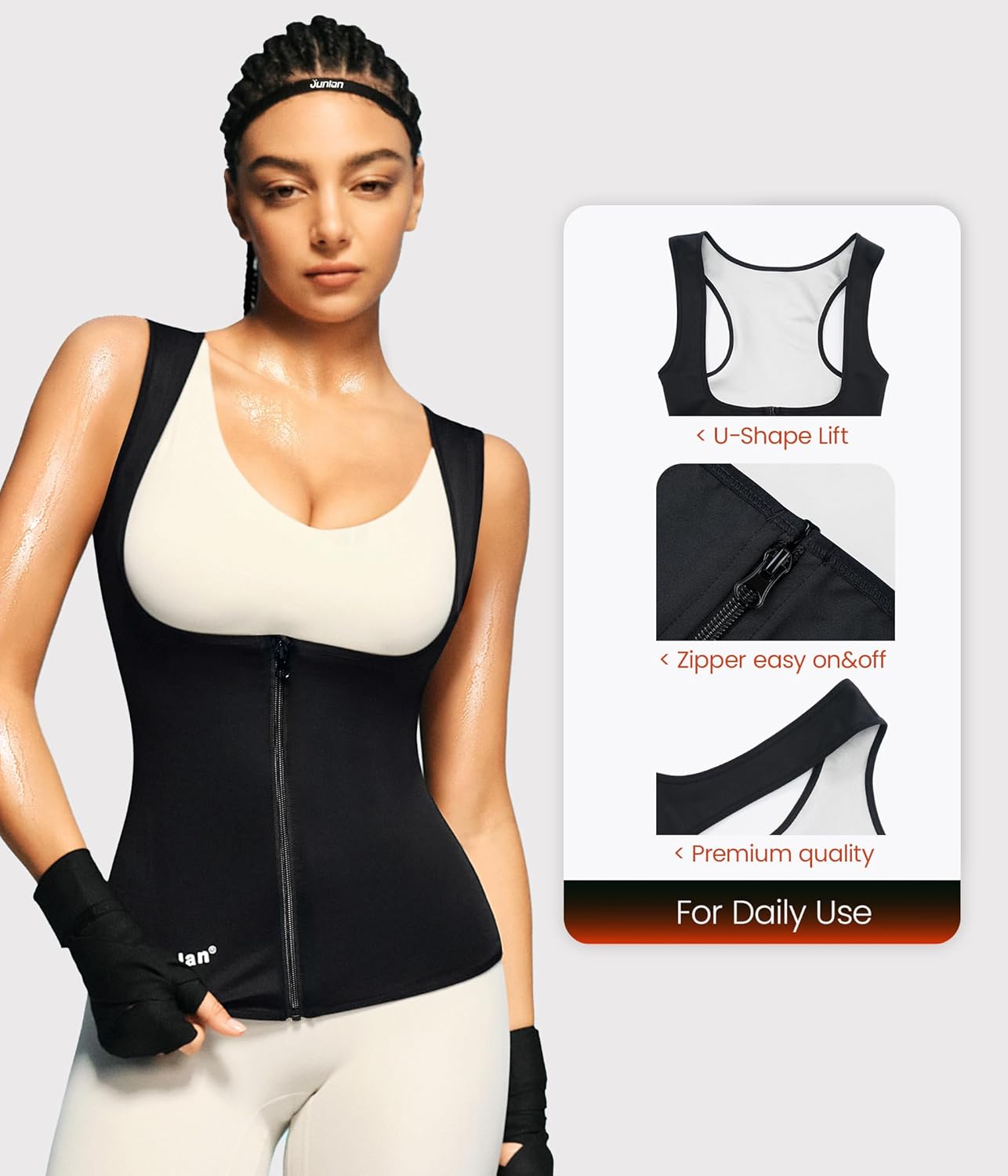Sauna Suit for Women - Waist Trainer Vest with Zipper | Sweat Tank Top Shaper