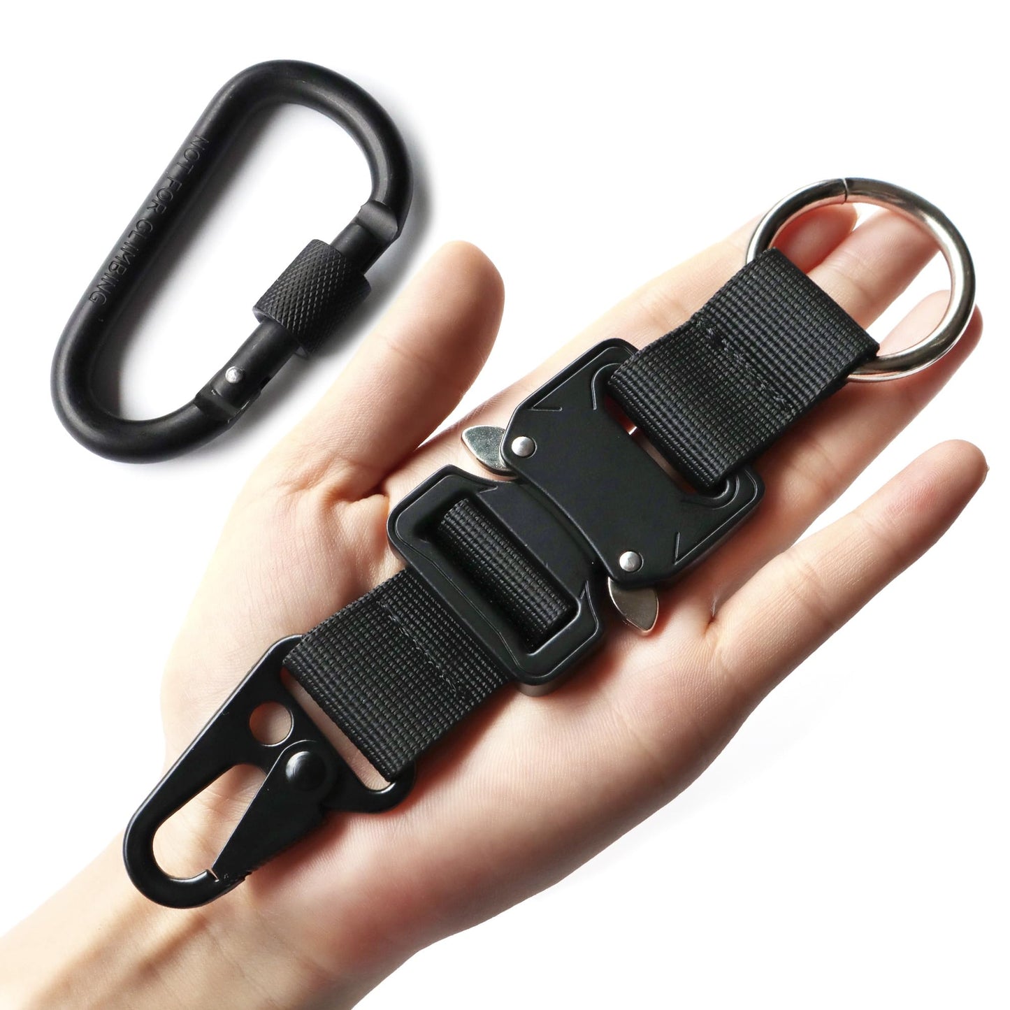 Tactical Key Chains for Mens, EDC Gear Clips Large Military Quick Release Keychain Key Clip for Belt with HK Clip and Stainless Steel Rings Nylon Webbing Rigger Work Carry Tool Molle Accessories