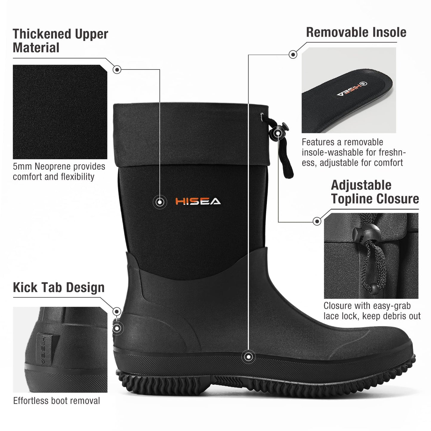 HISEA Men's Ankle Rain Boots Waterproof Garden Boots Rubber Boots Outdoor Work Boots