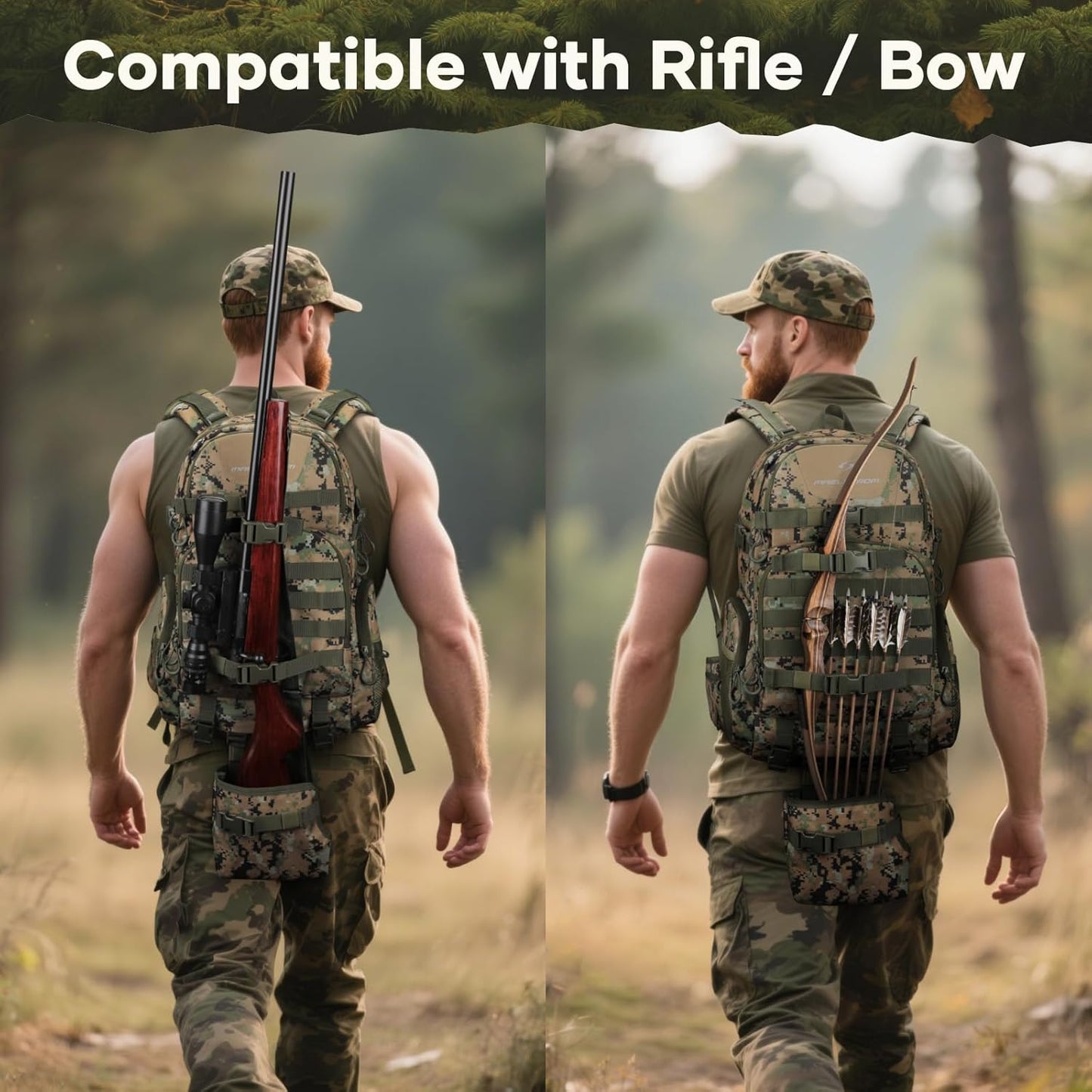 Hunting Backpack - Waterproof 35L Tactical Pack with Rain Cover | Camo Design for Men & Women