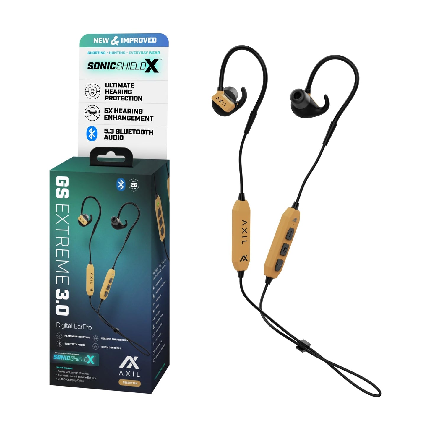 AXIL GS Extreme 3.0 Shooting Ear Protection Earbuds, Desert Tan