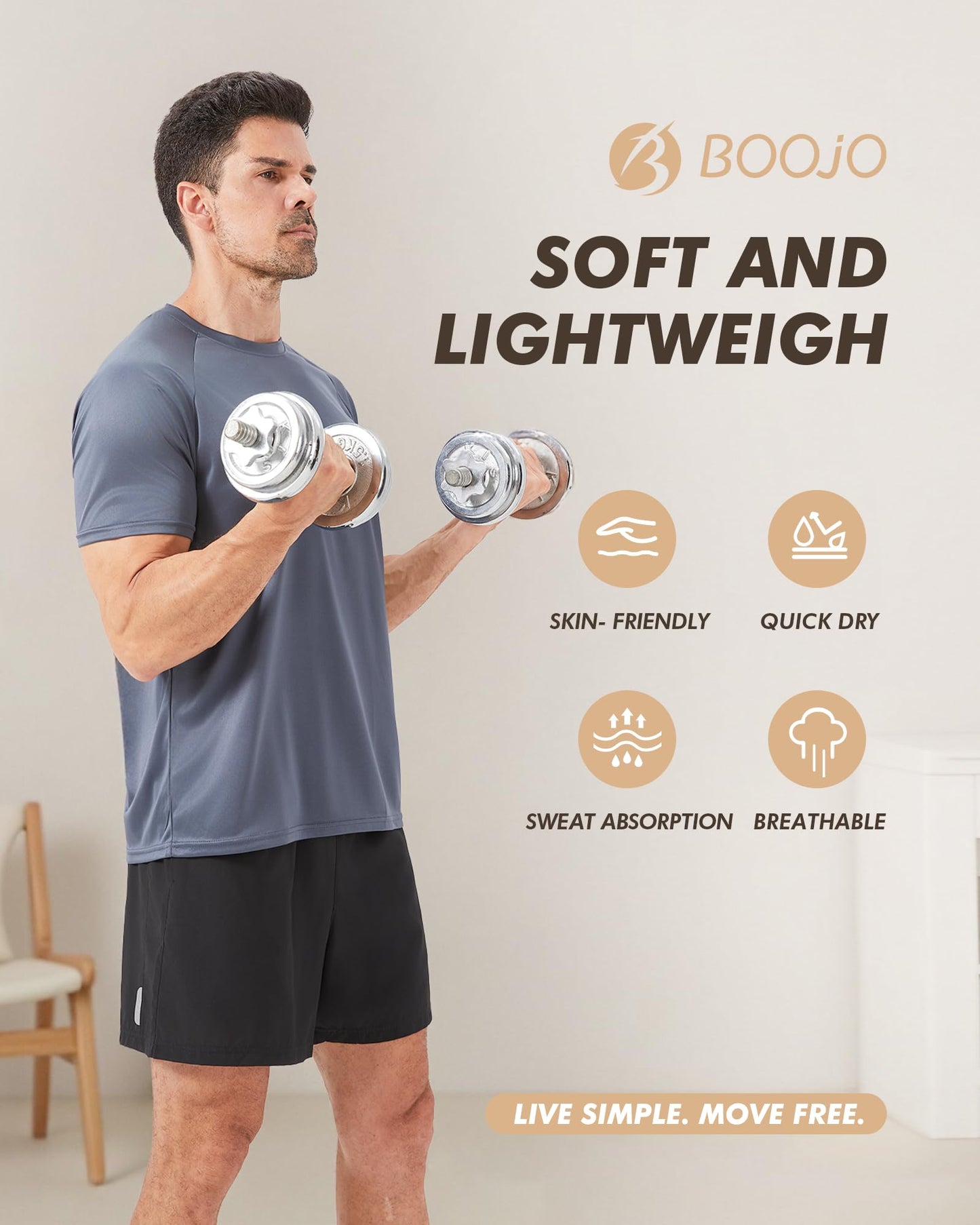 BOOJO Workout Mens Shirts - Casual Black Quick Dry Moisture Wicking T-Shirts Crew Neck Short Sleeve for Gym Athletic Running