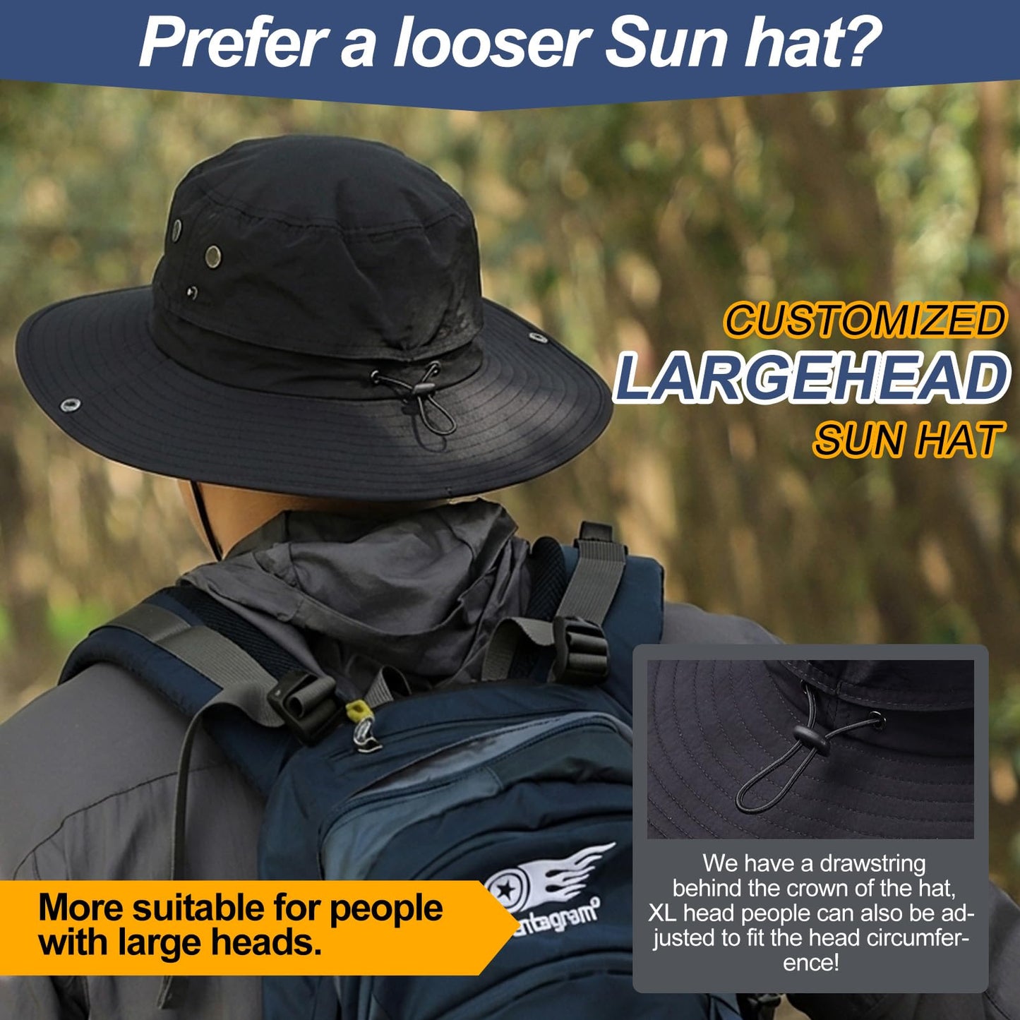XL XXL Large Oversize UPF 50 Sun Hats Wide Brim Summer Safari Hat Fishing Hiking Boonie Hats for Men Big Head Waterproof Army Green X-Large XX-Large