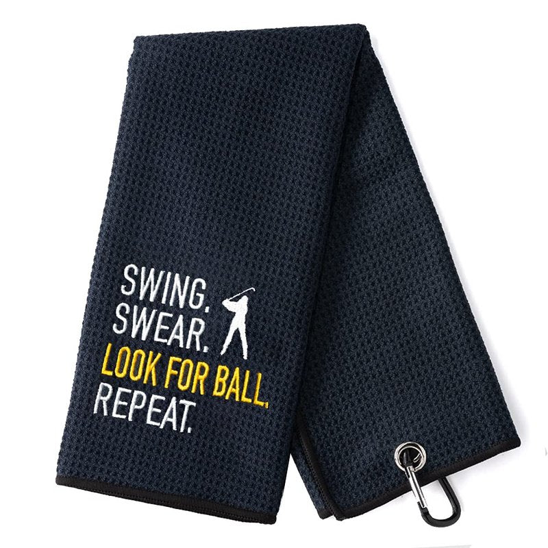 DYJYBMY Look for Ball Golf Towel, Embroidered Golf Towel with Clip, Waffle Weave, Golf Accessories for Men, Christmas Birthday Appreciation Retirement Gifts for Husband Dad (Black)