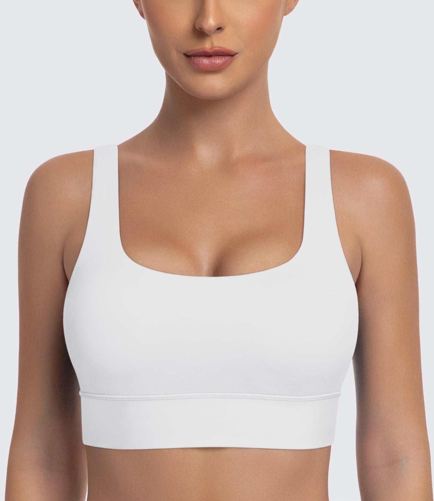 MIRITY 3-Pack Scoop Neck U Back Sports Bras for Women - Low Impact Padded Workout Yoga Crop Top Black White Blue Large