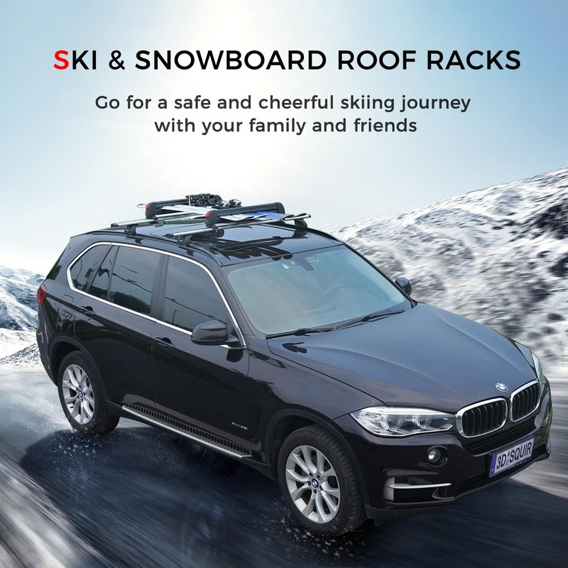 LINGVUM Ski and Snowboard Roof Racks with Anti-Theft Lock, 24.3" Universal Ski Roof Rack Carrier - Fits 6 Pairs Skis or 4 Snowboards, Black