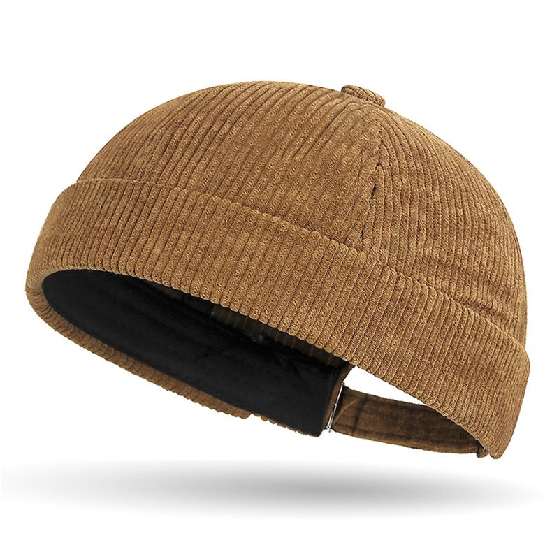 Corduroy Brimless Hat for Men Women Solid Rolled Cuff Docker Cap Harbour Beanie Hats Landlord Hat Sailor Cap K274