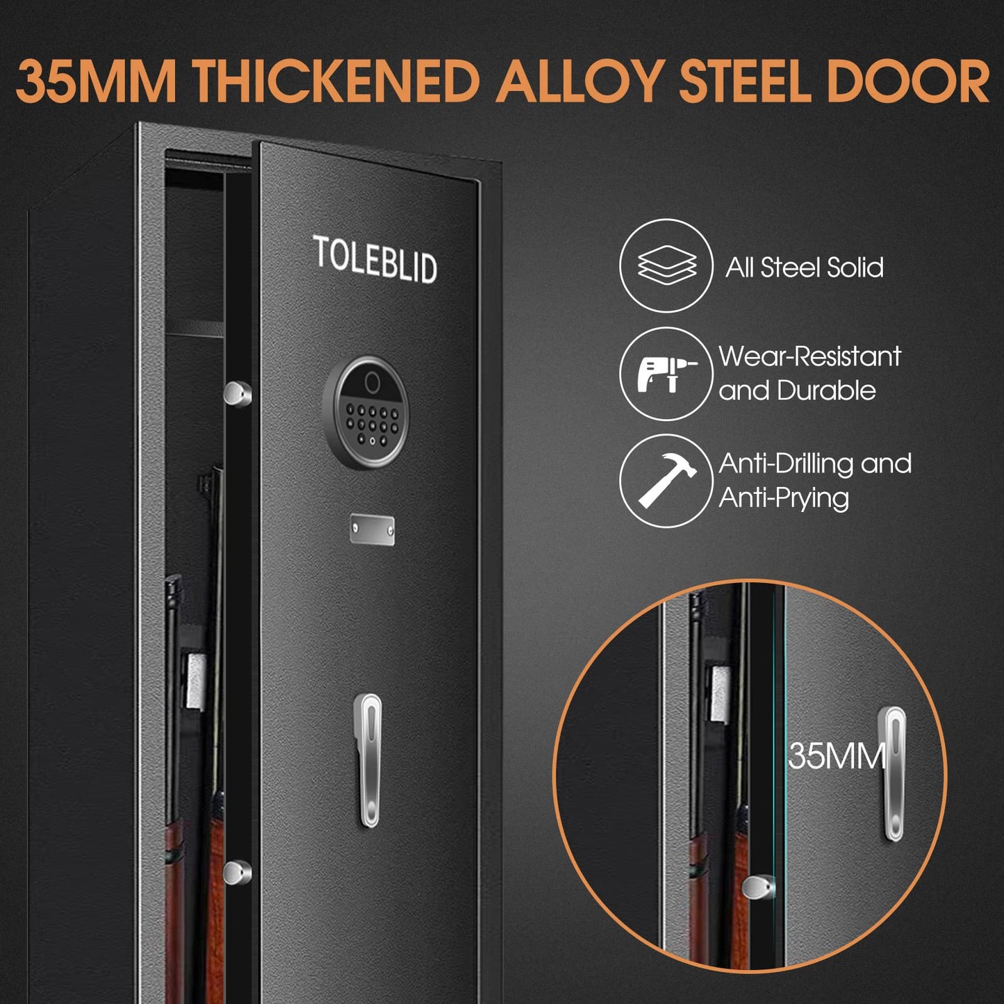 [2024 NEW] 7-8 Fireproof Biometric Gun Safes for Home Rifle and Pistols, Heavy Duty Anti-Theft Long Gun Safes for Rifles and Shotguns with 3 Handgun Pocket, Removable Shelf, Silent Mode