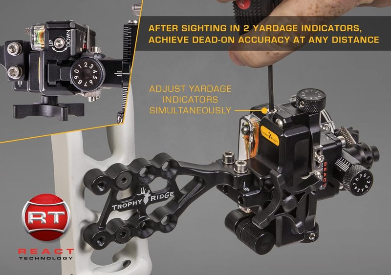 Trophy Ridge React One Pro Bow Sight - Precision Accuracy Up to 100 Yards | Tool-Less Adjustability & Click Light