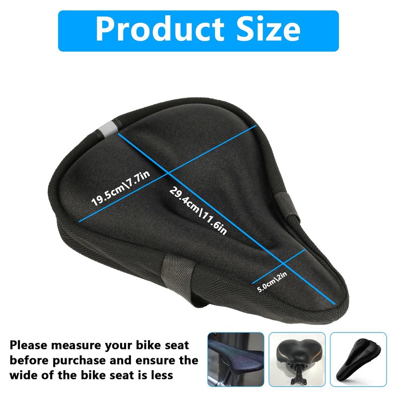 QBXMY7 Bike Seat Cushion, Waterproof Gel Bike Seat Cushion Cover - Soft Padded Comfort for Men & Women
