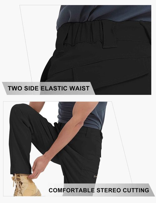HARD LAND Men's Hiking Pants Lightweight 32" Cargo Tactical Pants for Men Stretch Water Resistant with Cargo Pockets Military Black 28