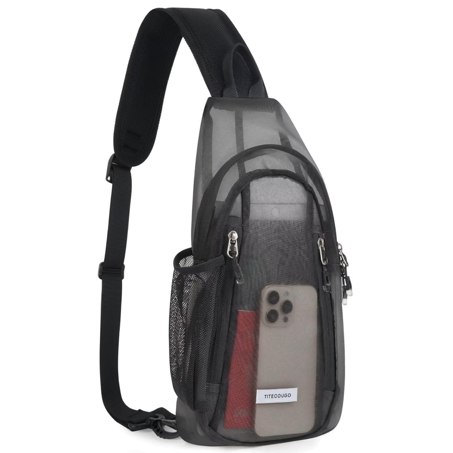 TITECOUGO Clear Sling Bag Clear Bag for Stadium Events Crossbody Daypack for Women Men Shoulder Backpack Transparent Casual Daypack for Concerts Sport Black