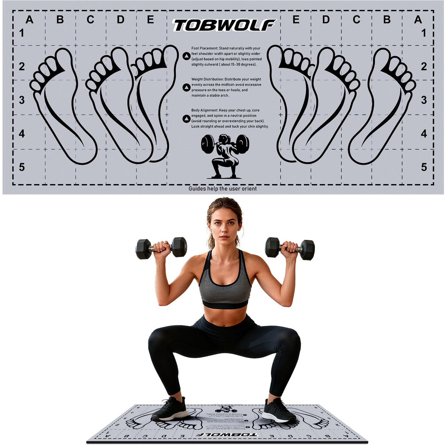 TOBWOLF Squat Mat with Foot Position, 31.5'' x 13.8'' Exercise Mat, Gray