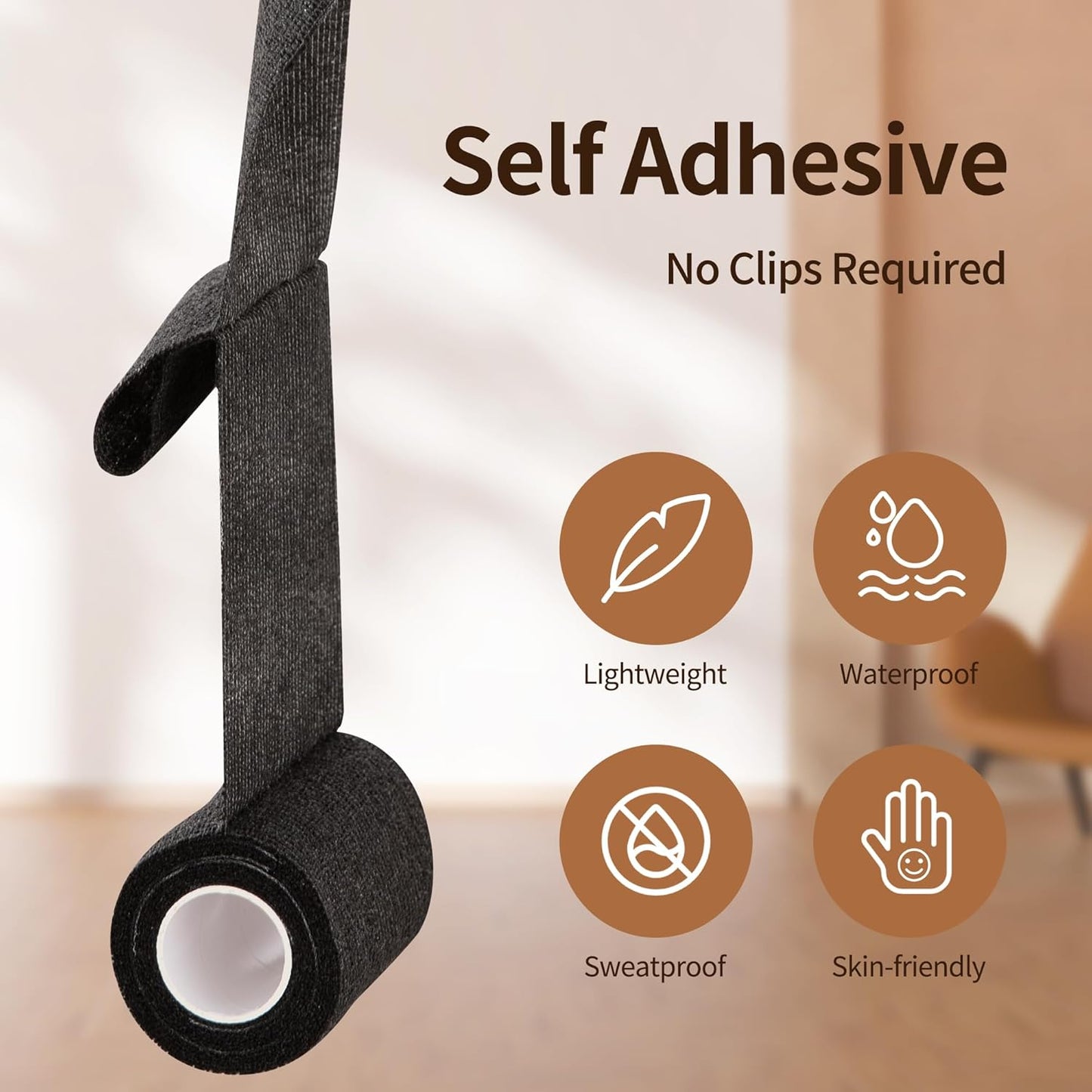 Self Adhesive Bandage Wrap - Cohesive Sports Tape 4" x 5 Yards | Breathable Vet Wrap for Horses & Dogs (Black)