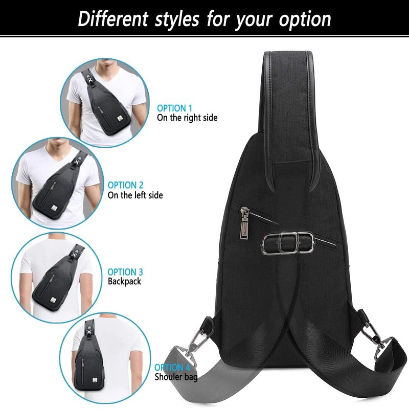 tuowan Small Sling Bag Crossbody Backpack Over the Shoulder Bag for Men Women Travel Outdoors, Lightweight Chest Pack (Large,Black)