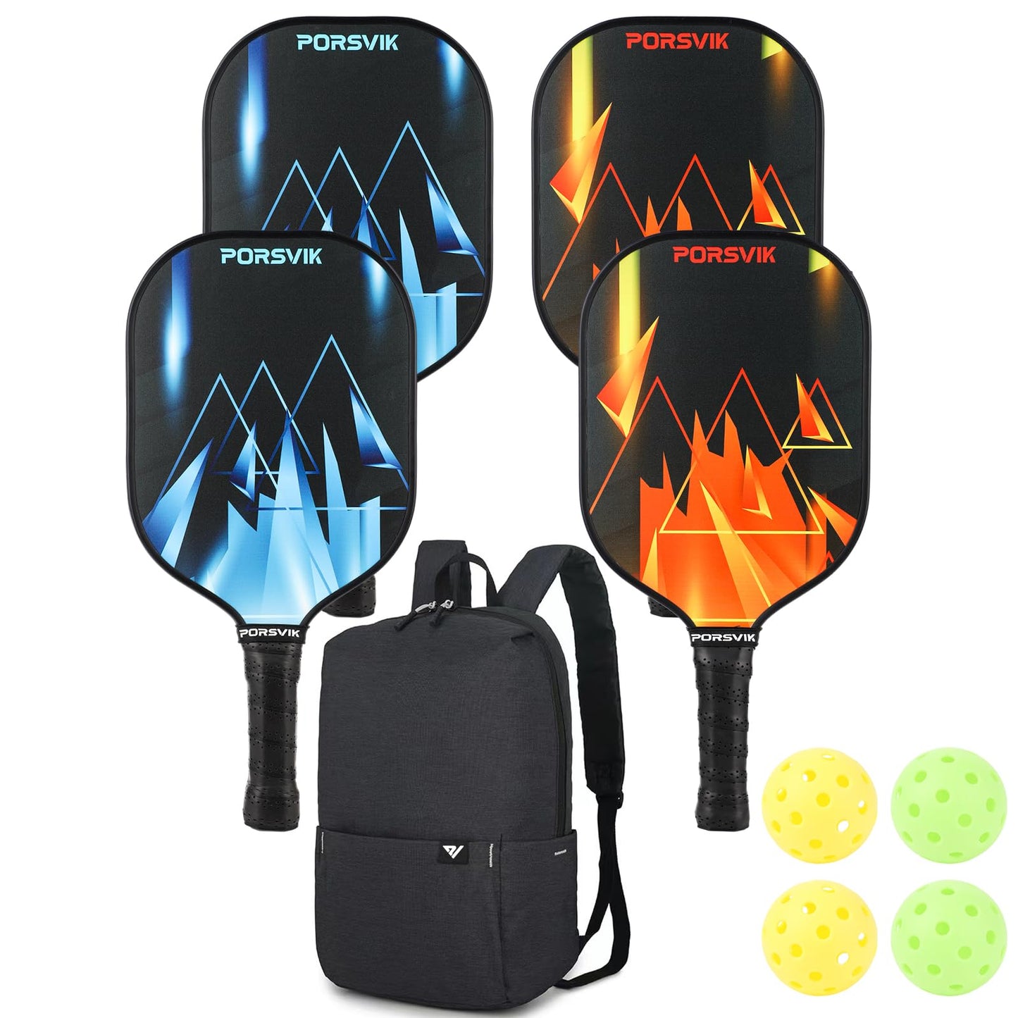PORSVIK USAPA Approved Pickleball Paddles Set of 4 - Carbon Fiber Surface, Enhanced Honeycomb Core, Anti-Slip Grip, Includes 4 Pickleballs and Carry Bag