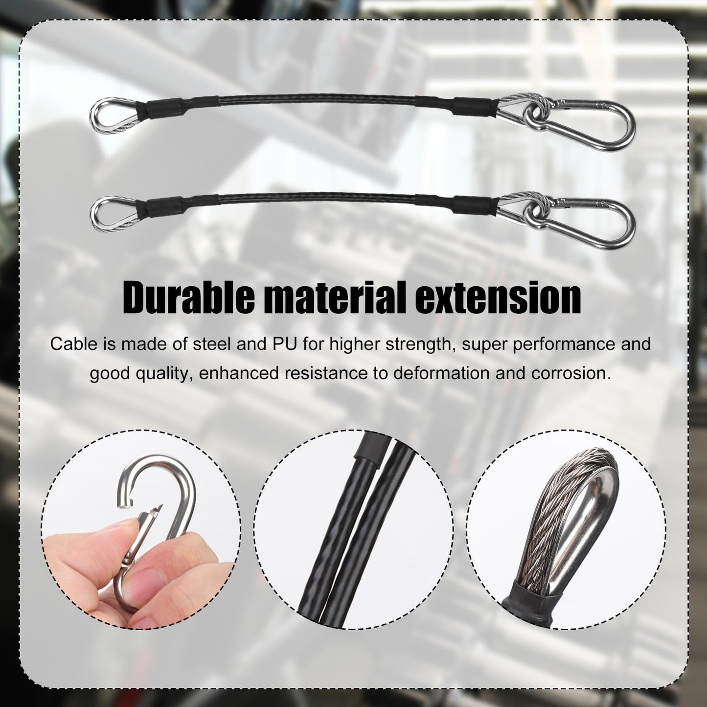 2pcs 10" Gym Extension Cable, Fitness Extension Rope Attachments Compatible with Bowflex, Home Gym Machine Accessories Replacement with Carabiner, for Leg Extension, LAT/Tricep Pull Down (1 Pair)