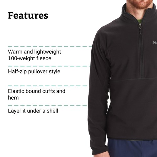 MARMOT Men's Rocklin 1/2 Zip, Lightweight Fleece Pullover Jacket, Black, Large
