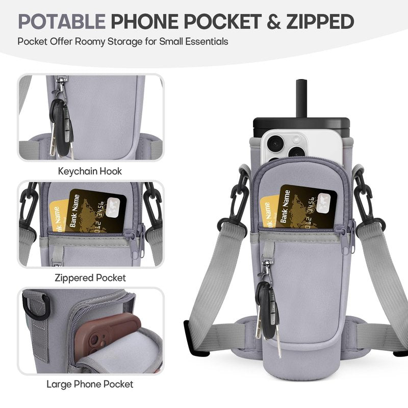 Rolitwils Roliwils Water Bottle Holder with Strap for Brumate Era, Hands-Free Adjustable Carrier Sling Bag for Hiking Camping Gym | Phone Pocket Storage | Tumbler Accessories