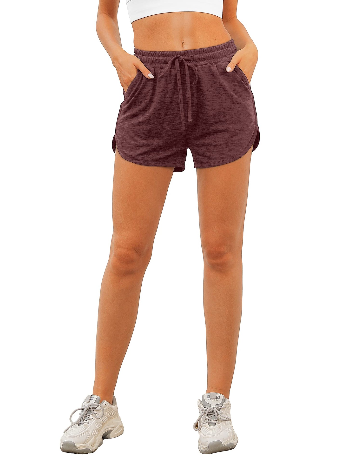 Aloodor Women's Shorts Running Workout Shorts Casual Summer Burgundy S