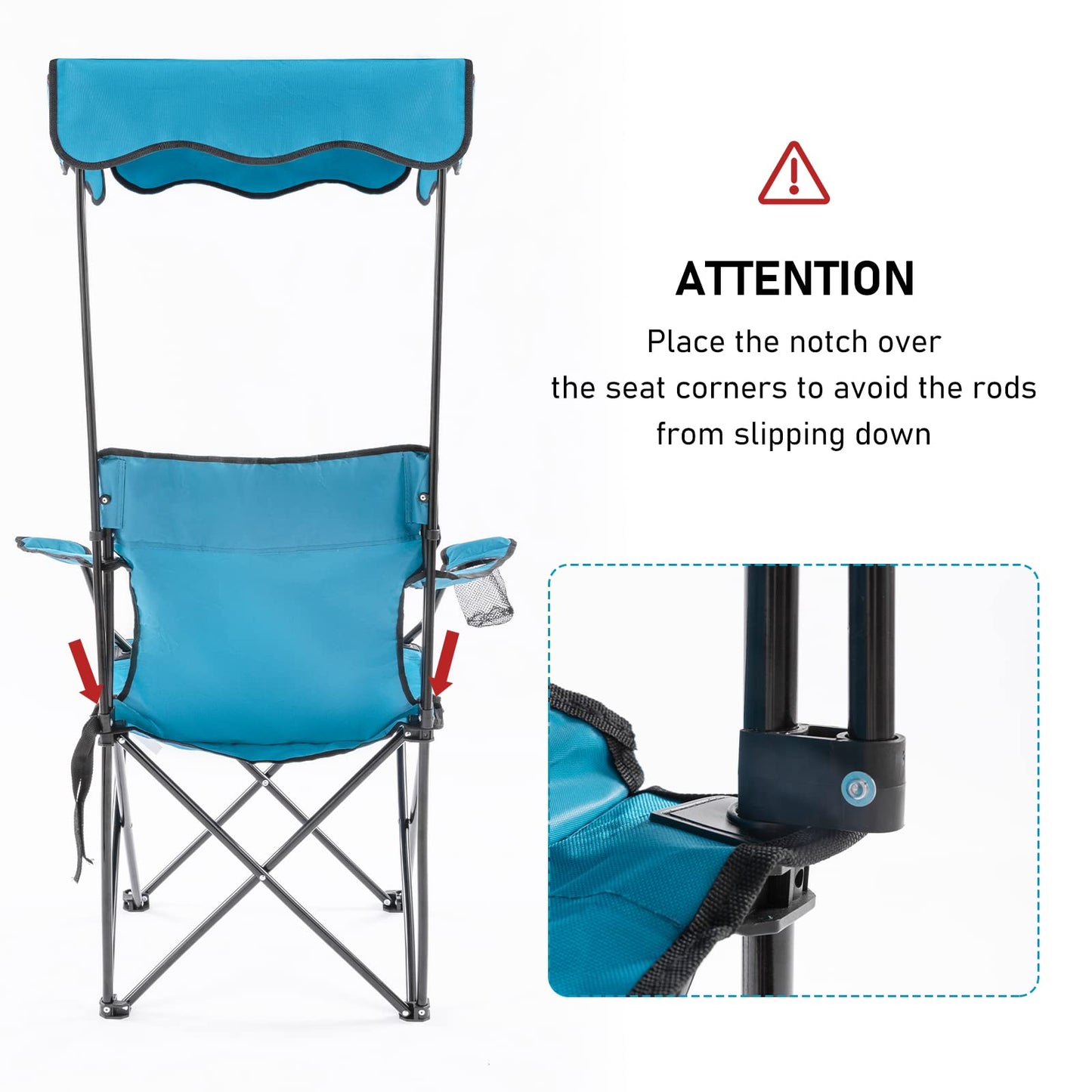 rotinyard Folding Camping Chair with Canopy Shade for Adults, Portable Beach Chairs with Umbrella Support 330 lbs, Heavy Duty Lawn Chair with Cup Holder for Outdoor Fishing Picnic Garden Sports Patio