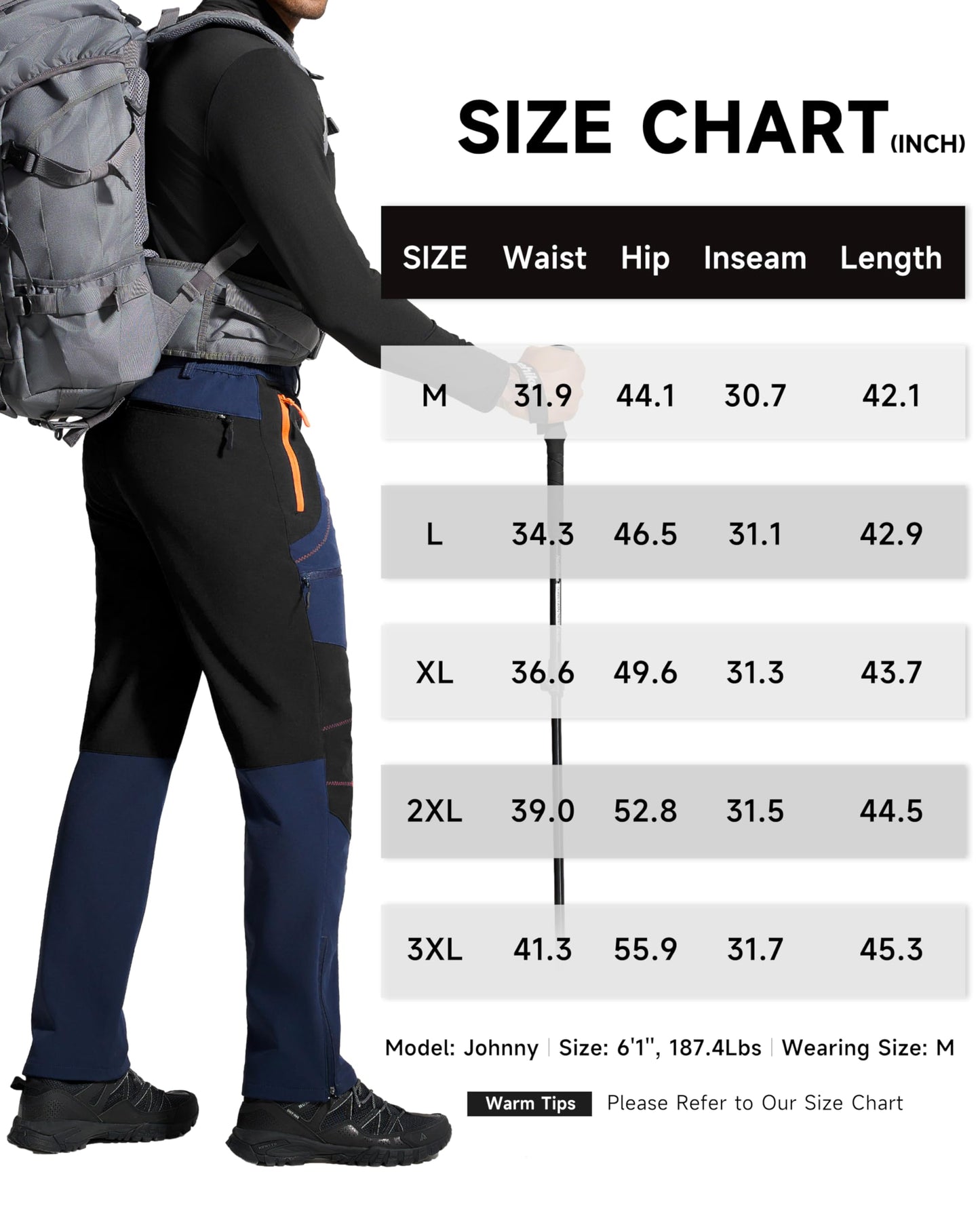 ISEEGZ Mens Hiking Snow Ski Pants Winter Insulated Fleece Lined Outdoor Men Waterproof Windproof Insulated With Belt