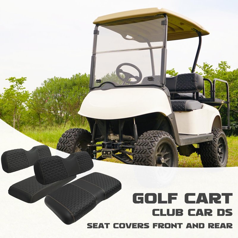 XUANYUDG0769 Golf Cart Front and Rear Seat Covers for 2008+ EZGO RXV Golf Cart and B-Shaped Aftermarket Rear Seat, Vinyl Leather Made/Adjustable Straps and Retractable Buckle/No Stapler Required,4PCS