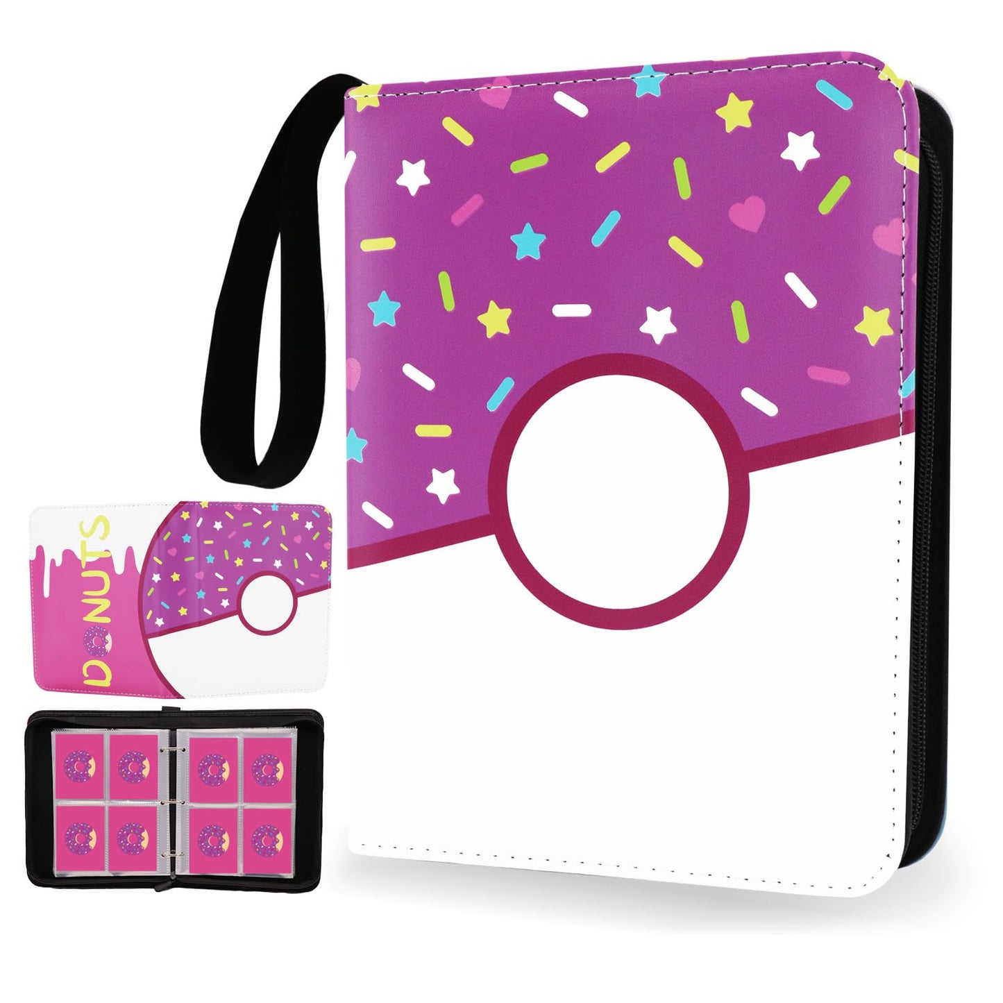 4 Pocket Card Binder 400 Card Holder Album, Purple Donut Trading Cards Holder Zipper Binder for Girl Teen Collection (Purple Donut, 400 Pocket)