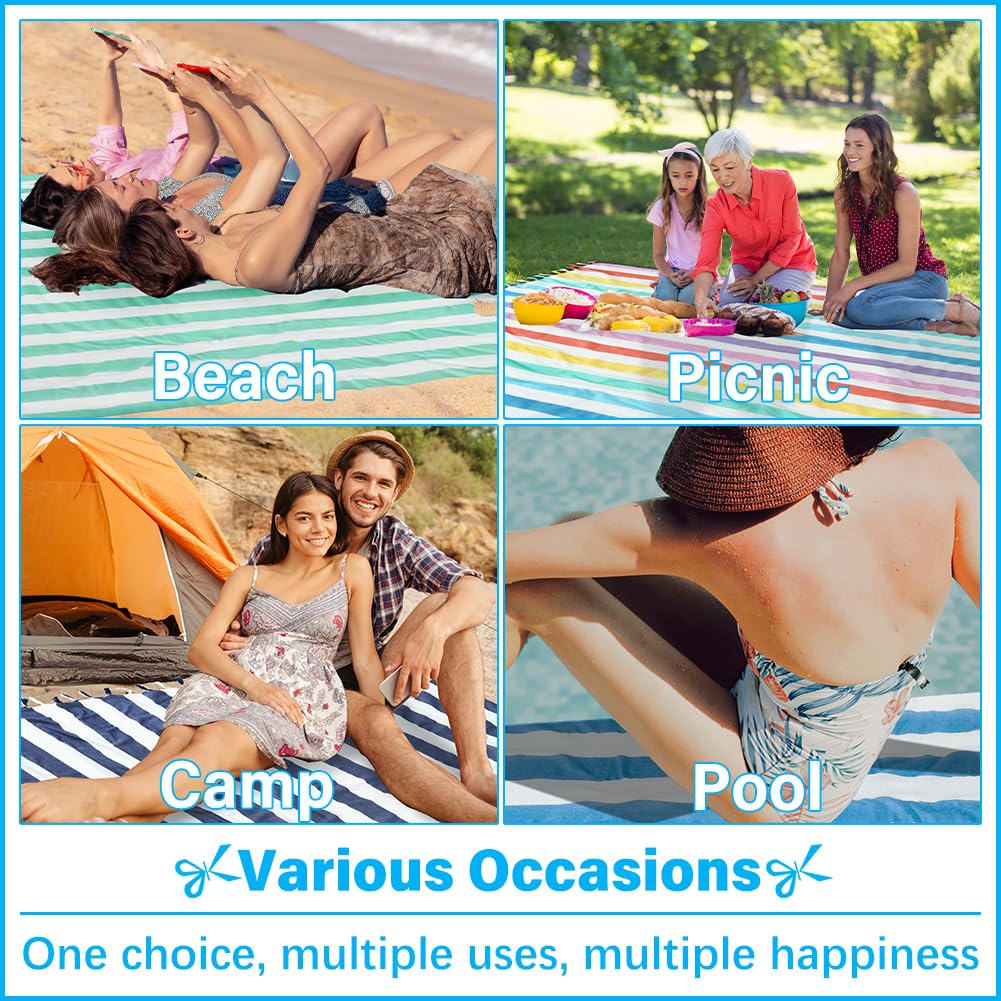 Vikumond Turkish Beach Towel Blanket,Oversized 88x82 Inch,Quick Dry,Beige