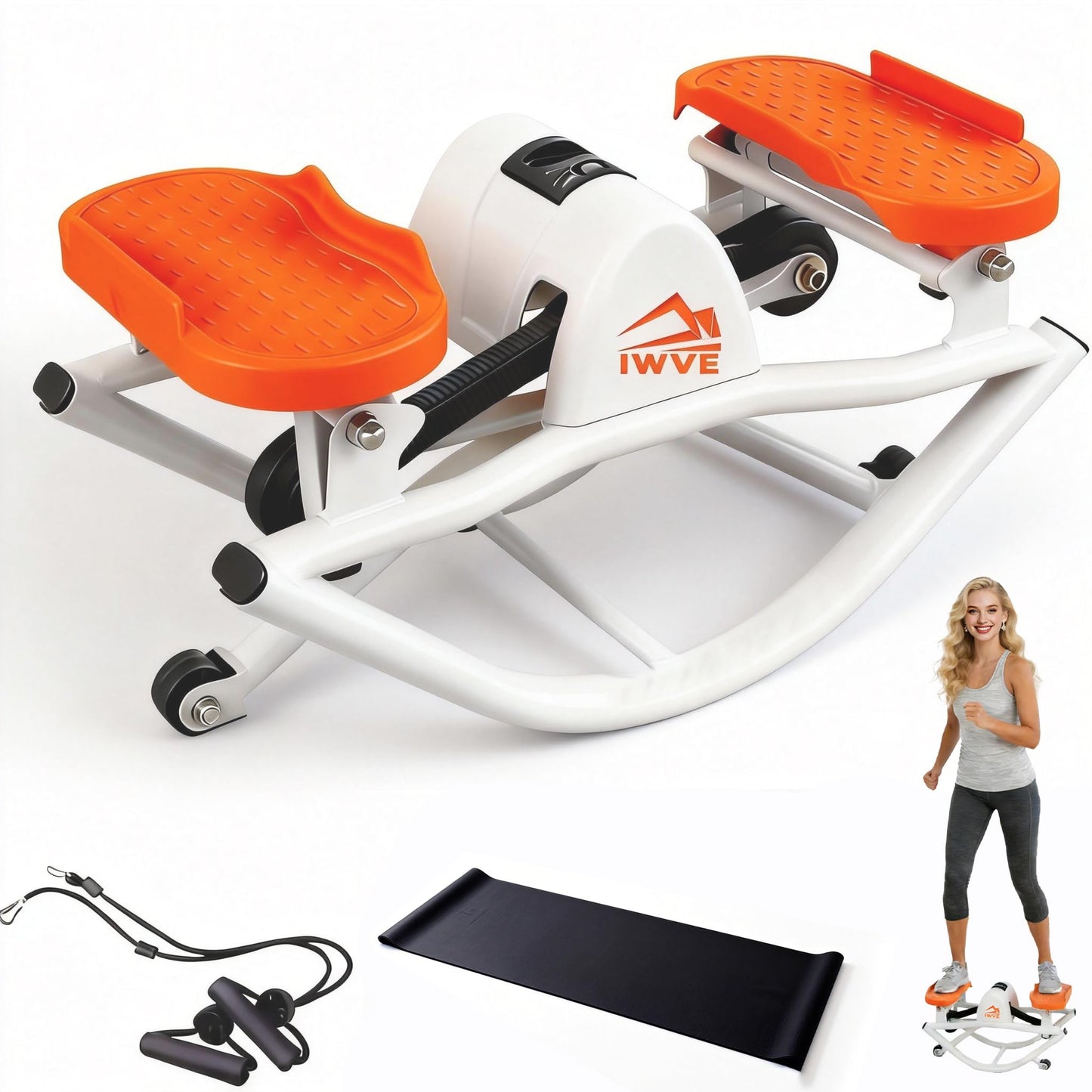 IWVE Rocking Stepper for Exercise at Home, Side-to-Side 3D Motion Stair Machine with Resistance Bands, Quiet Low-Impact Cardio Trainer, 380 lb Capacity