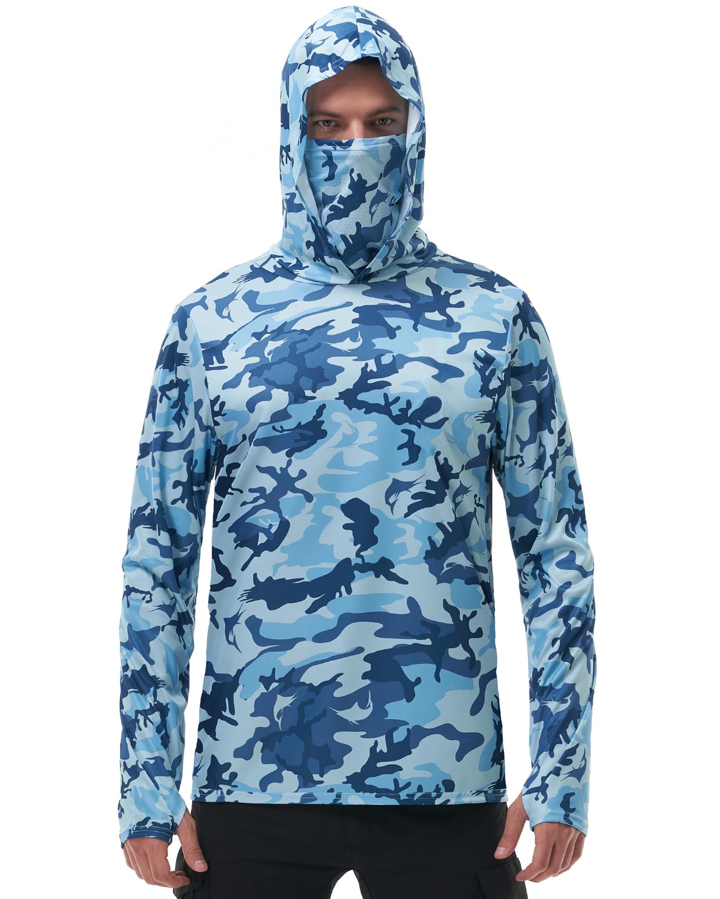 FISHEAL Men's Performance Fishing Hoodie Shirt - UPF 50+ Sun Protection Long Sleeve Thumbholes Shirts with Neck Gaiter