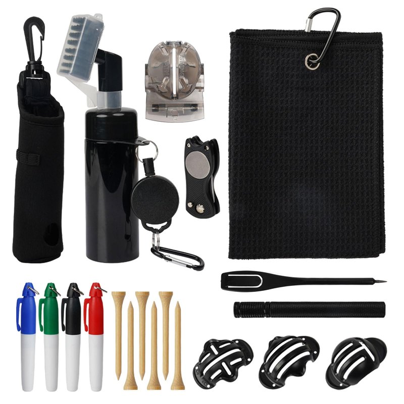 13PCS Golf Accessories Kit with Golf Club Cleaner Brush,Divot Tool and Ball Marker,Stroke Counter,Golf Tees, Ball Bag&Towel with Hook,Golf Essentials Kit Gift for Women