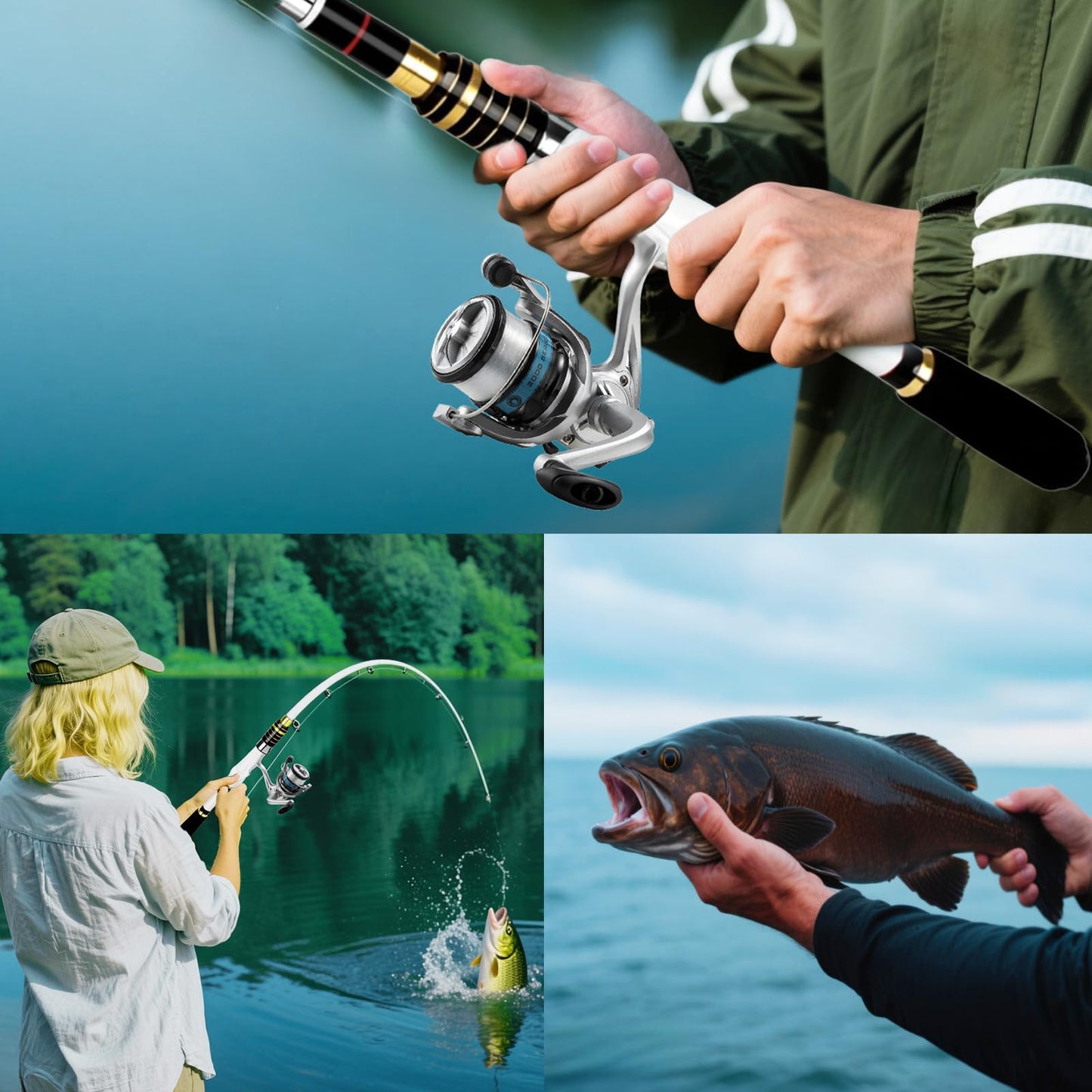 Telescopic Fishing Rod and Reel Combo, 2PCS Collapsible Fishing Pole with Spinning Reel Lures and Carrier Bag for Saltwater Freshwater Bass Fishing Gear