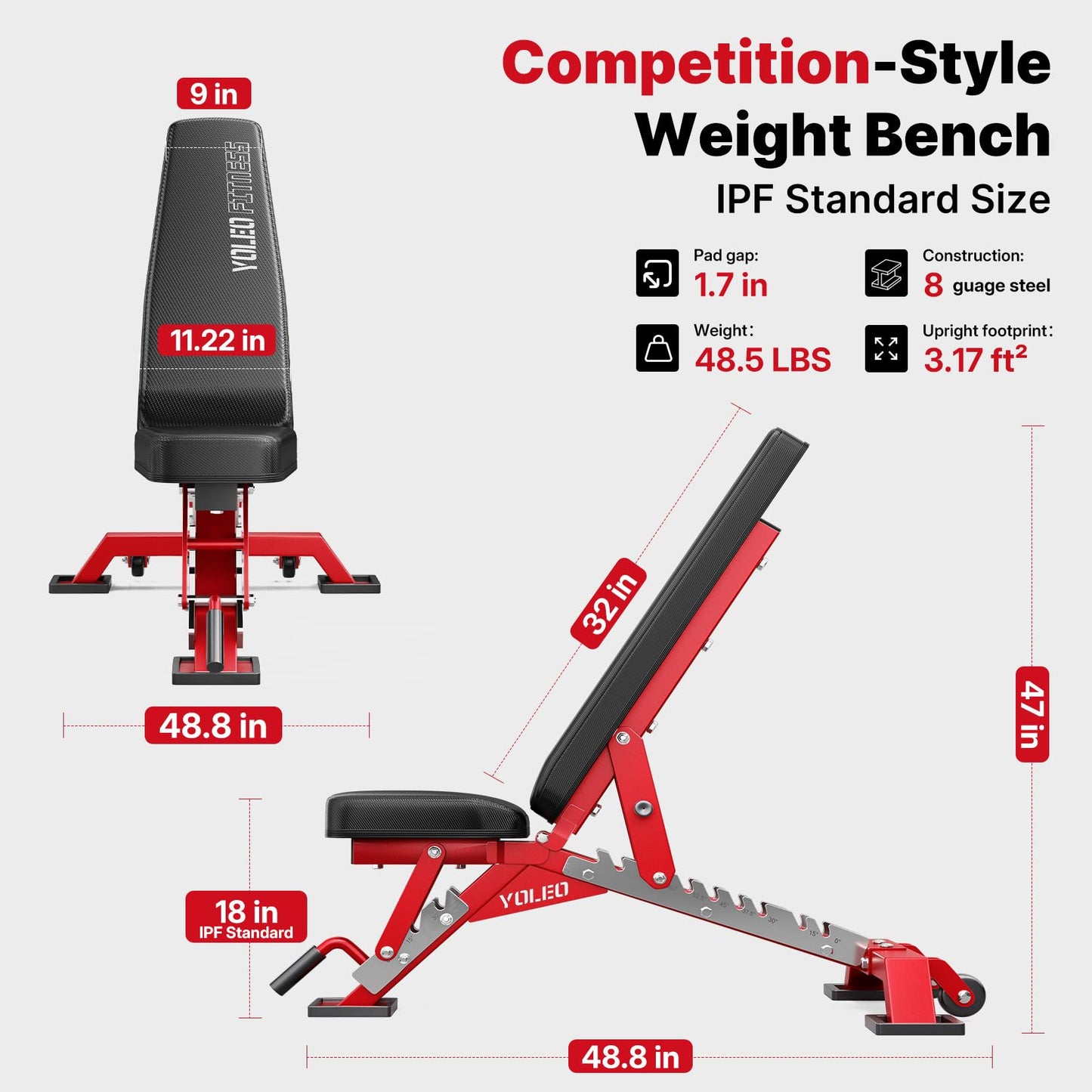 YOLEO Commercial Adjustable Weight Bench, ASTM Certified 2315LB, 8-Gauge Steel Workout Bench, Incline Decline Flat for Gyms