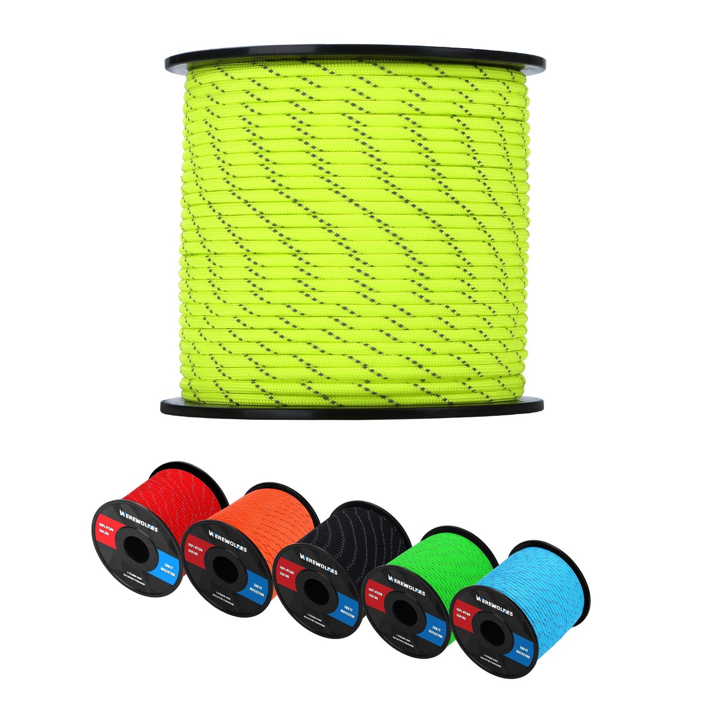 WEREWOLVES Reflective 550&176 lb Paracord - Nylon, Rope Roller,7&3 Strand Utility Parachute Cord for Camping Tent, Outdoor Packaging