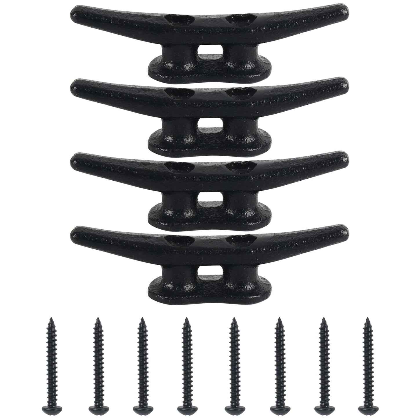 Dock Cleats 4 inch (12 Pack) Boat Dock Cleats with Screws Electrophoretic Black Iron Boat Cleats Marine Grade Dock Cleats Rope Cleats for Boat, Kayak, Rope Tie Down, Deck and Nautical Decor