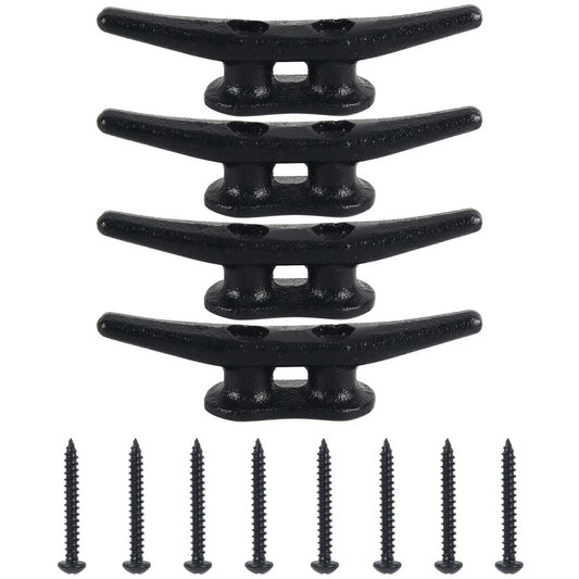 Dock Cleats 4 inch (12 Pack) Boat Dock Cleats with Screws Electrophoretic Black Iron Boat Cleats Marine Grade Dock Cleats Rope Cleats for Boat, Kayak, Rope Tie Down, Deck and Nautical Decor
