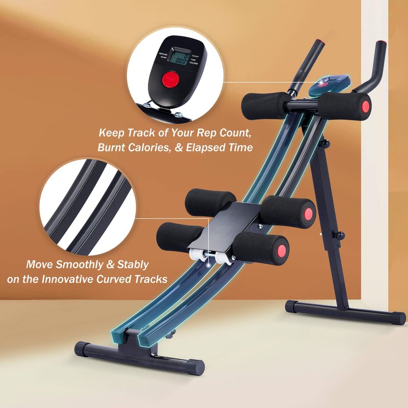 ZELUS Ab Workout Equipment for Gym, Ab Machine Exercise Equipment for Home Workouts, Ab Crunch Coaster Core Trainer with 4 Intensities and Digital Display, Foldable Abdominal Trainer Waist Toner