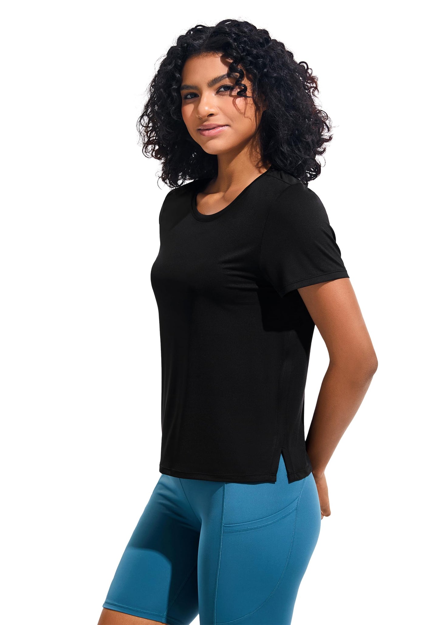 Workout Tops for Women Yoga Athletic Gym Shirts Loose Fit Short Sleeve Active Tee Tops Black