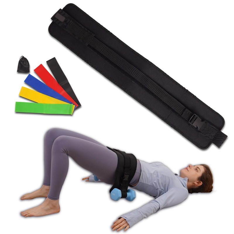 SOCASA Hip Thrust Belt with 5 Resistance Bands Set – Slip-Resistant Padding for Glute Workouts, Adjustable Booty Belt for Dumbbells, Kettlebells, and Weight Plates, Home & Gym Glute Trainer (Black)