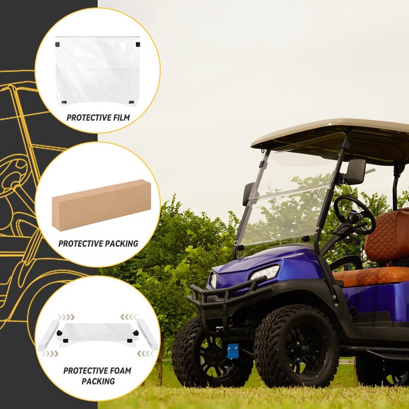 HANGKUNNEE Clear Club Car Windshield Replacement, Golf Cart Windshield Club Car DS, DS 2000.5-UP Foldable Golf Cart Front Windshield with Clear UV Protection Impact Resistant