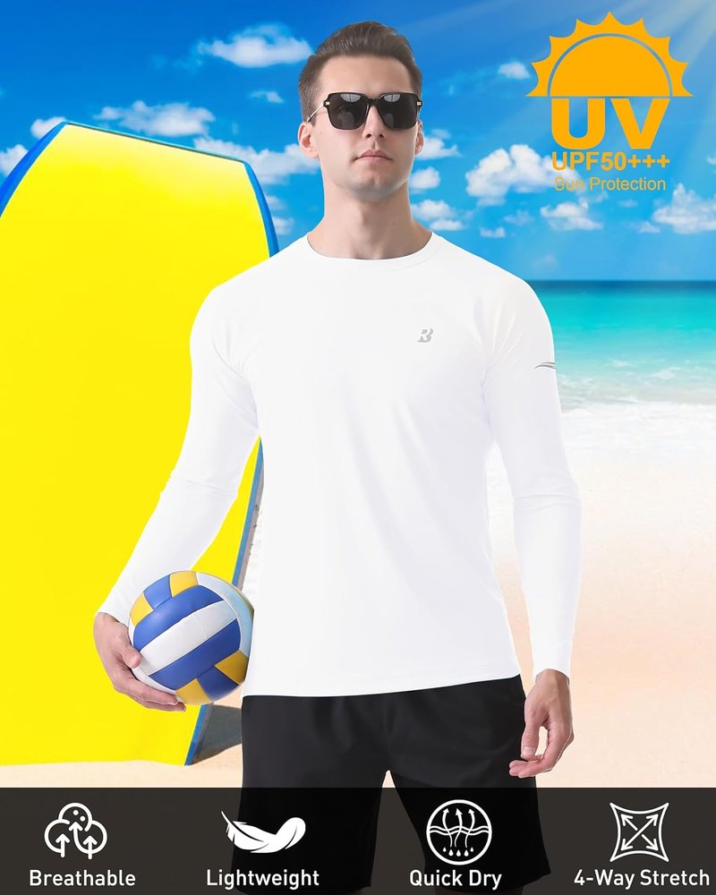UPF 50+ Men's Long Sleeve Swim Shirt - Sun Protection Rash Guard for Fishing, Beach & Hiking