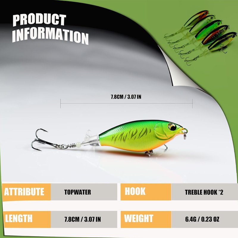Topwater Buzz Lure - Floating Rotating Tail Fishing Bait for Bass, Pike, Trout | Freshwater & Saltwater Tackle