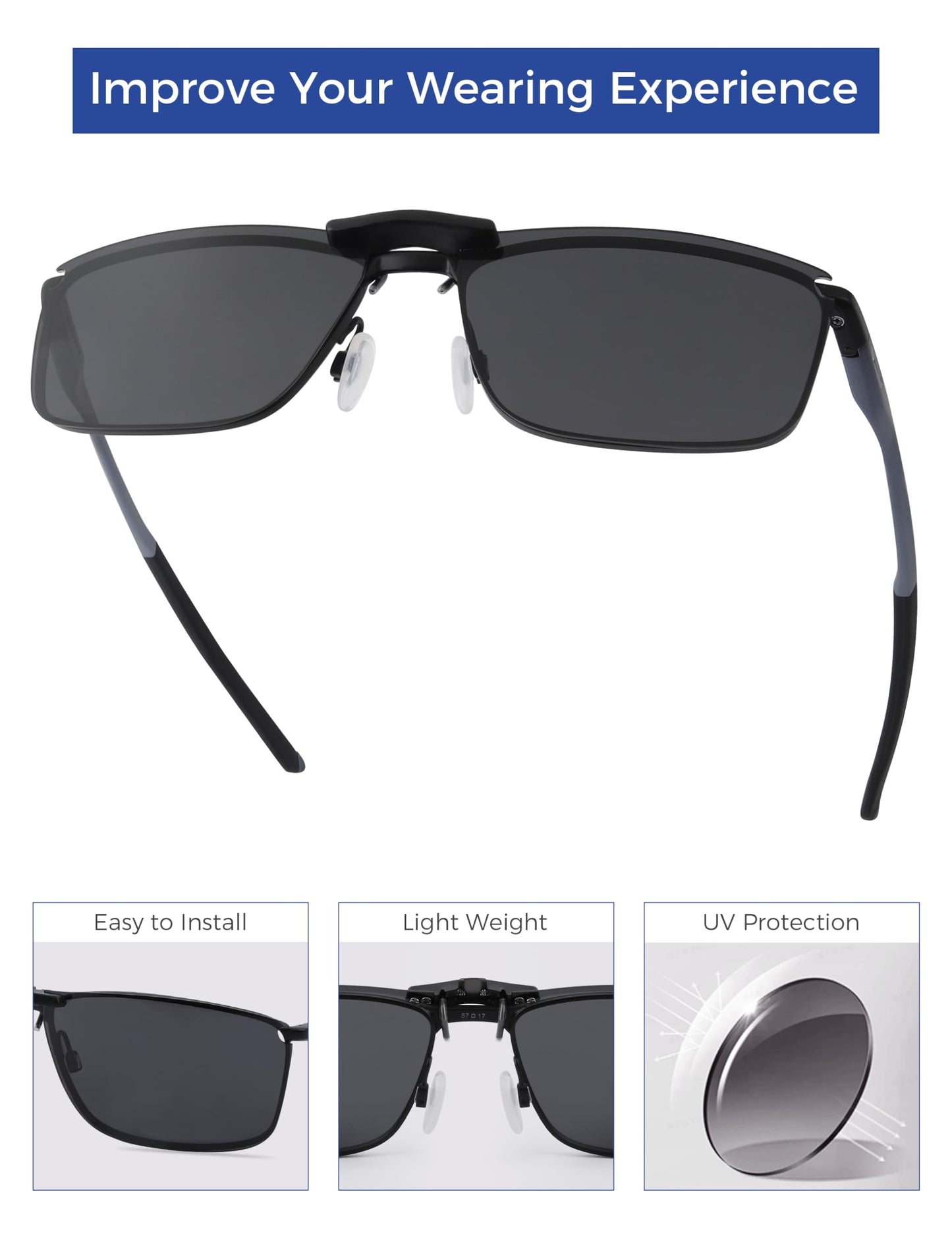 HILEEN Polarized Clip-on Sunglasses for Oakley Socket 5.0 OX3217 57mm for Men Women UV Protection-Black