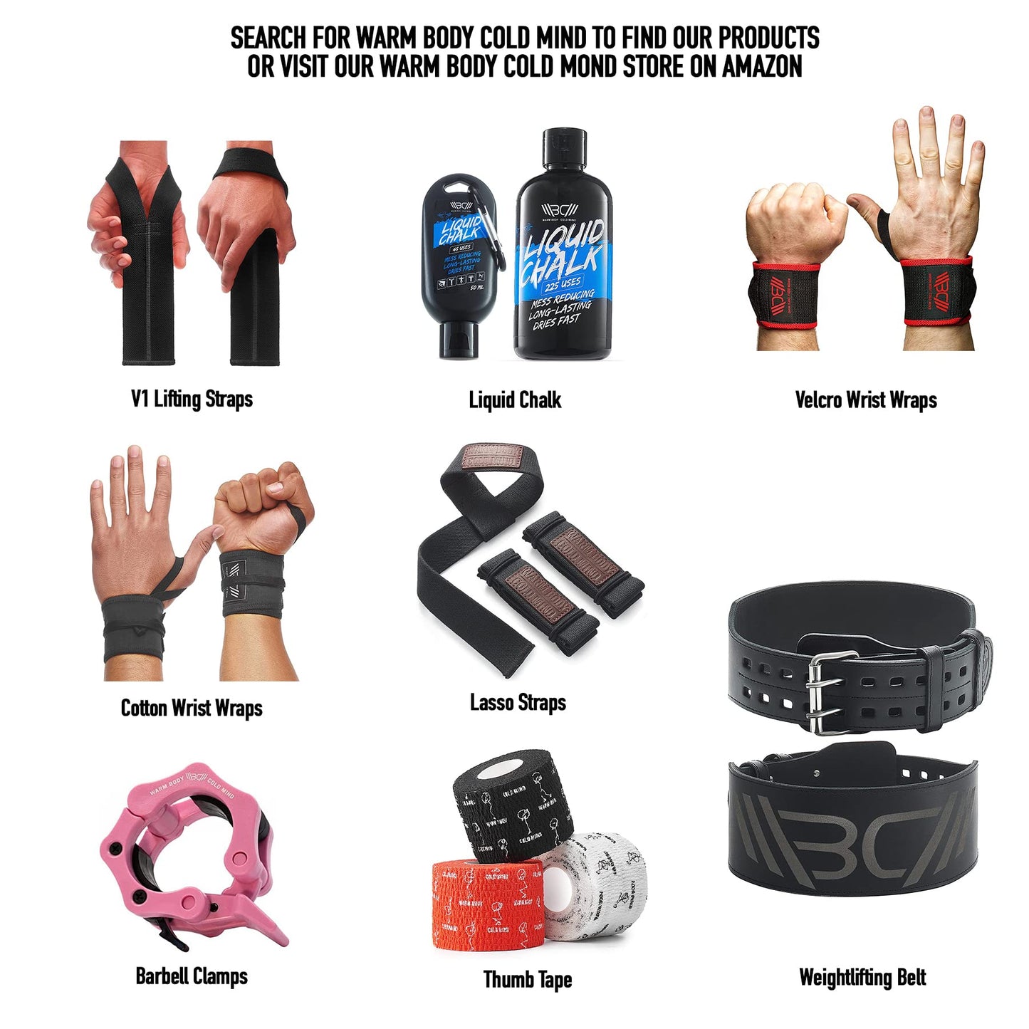 WARM BODY COLD MIND Lasso Lifting Wrist Straps for Cross Training - Rated at 770 lb - Hand Wraps for Olympic Weightlifting, Powerlifting, Weight Lifting, Bodybuilding Strength Deadlift Gym Bar, Cotton