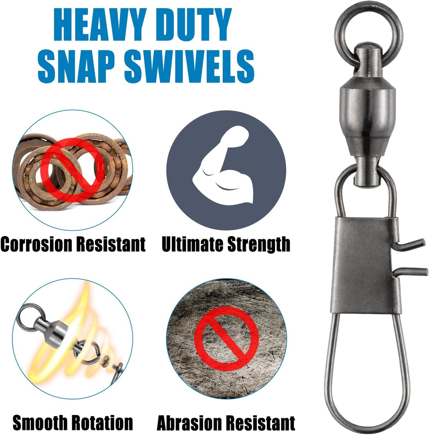 Dr.Fish 30 Pack Fishing Swivels - Stainless Steel Ball Bearing Clips for Saltwater & Freshwater | Interlock Snap Connector