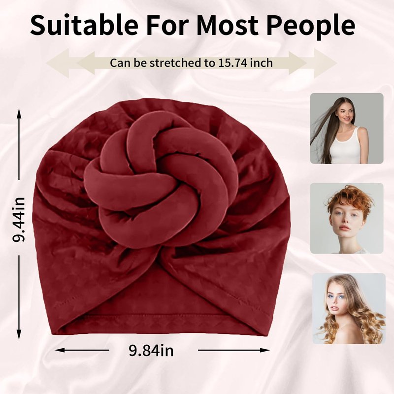 LVBGQVL Women Turbans and Head Wraps, Women African Turban Flower Knot Pre-Tied Bonnet Beanie Cap Headwrap Wine Red