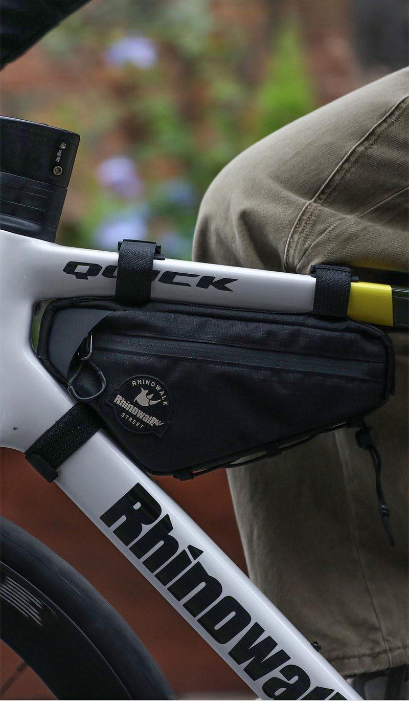 Rhinowalk Bike Frame Bag Waterproof Triangle Frame Storage Bag with Cable Port 1L Lightweight Bicycle Bag for Road Bike MTB Gravel Bike Compact Cycling Accessory with Pump Strap (Black)