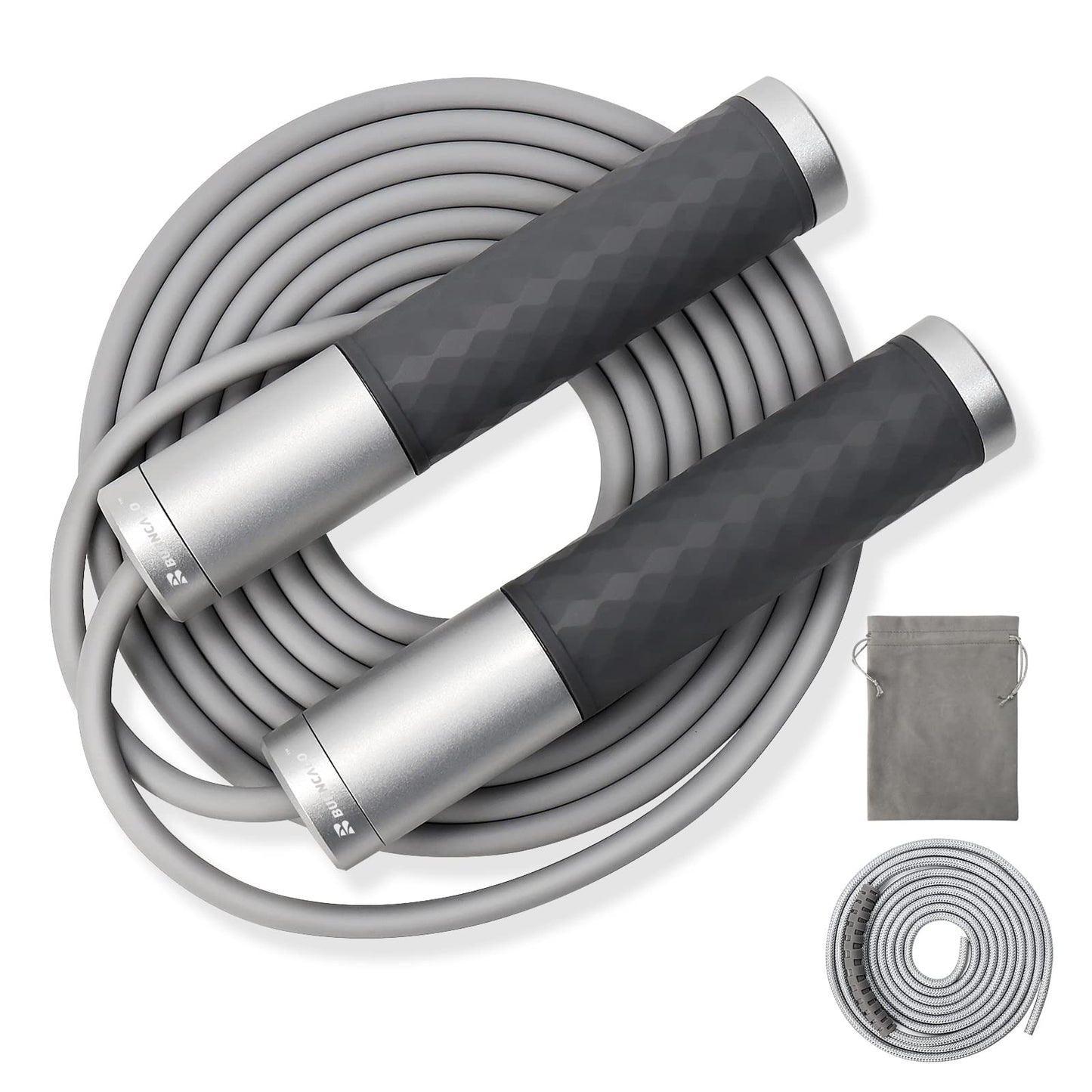 BURNCALO Weighted Jump Rope for Fitness, Skipping Rope for Men Women, Metal Heavy Handles, Ball bearings, Adjustable Length PVC Cord and Cotton Rope, Endurance Training Fitness Exercise Workout