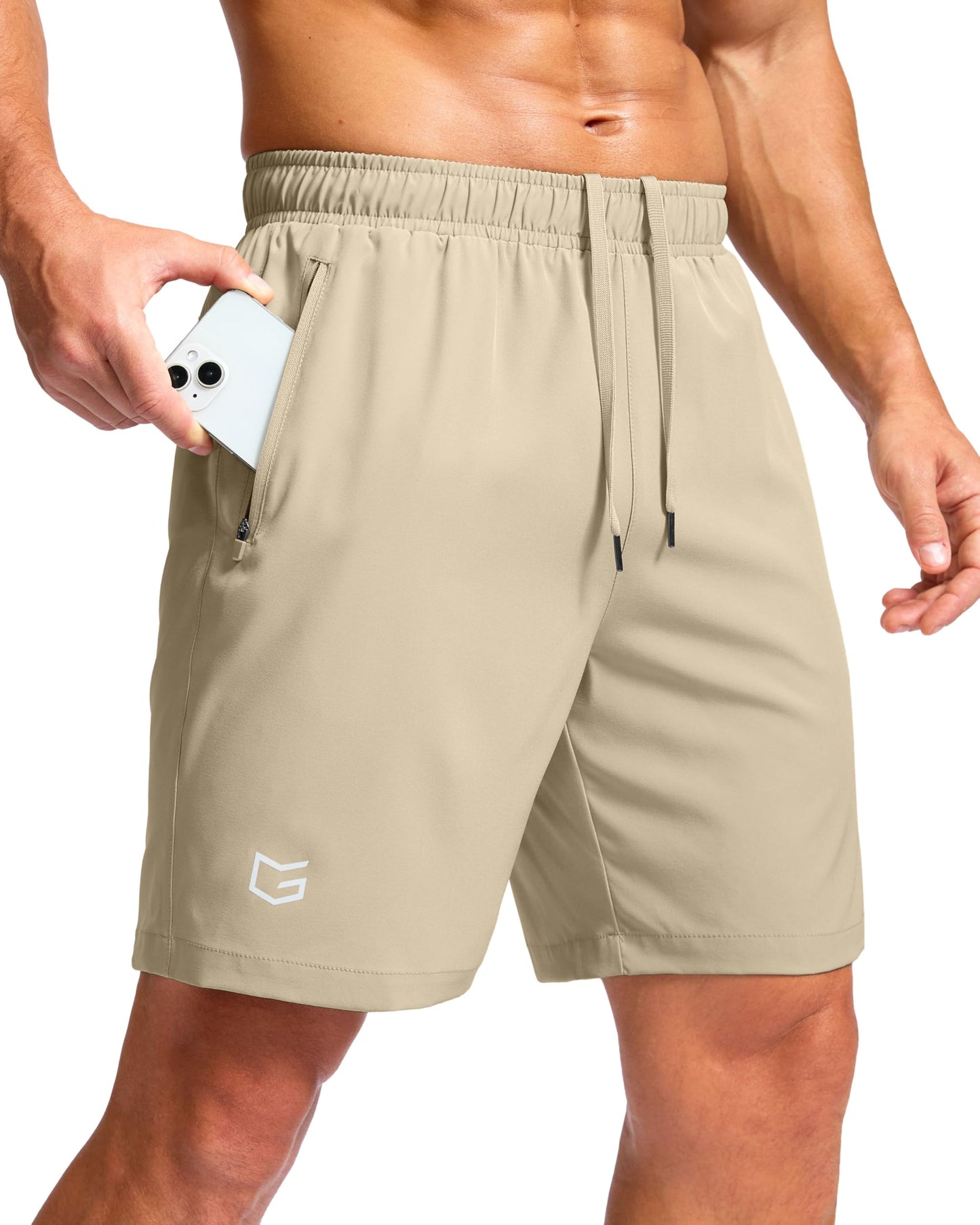 G Gradual Men's Athletic Running Shorts with Zipper Pockets Quick Dry 7"/ 5"/ 9" Workout Gym Shorts for Basketball Hiking(Khaki,7XXL)
